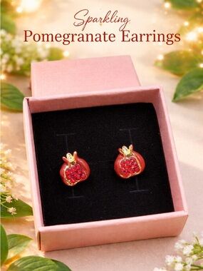 Pomegranate Crystal Stud Earrings - Red